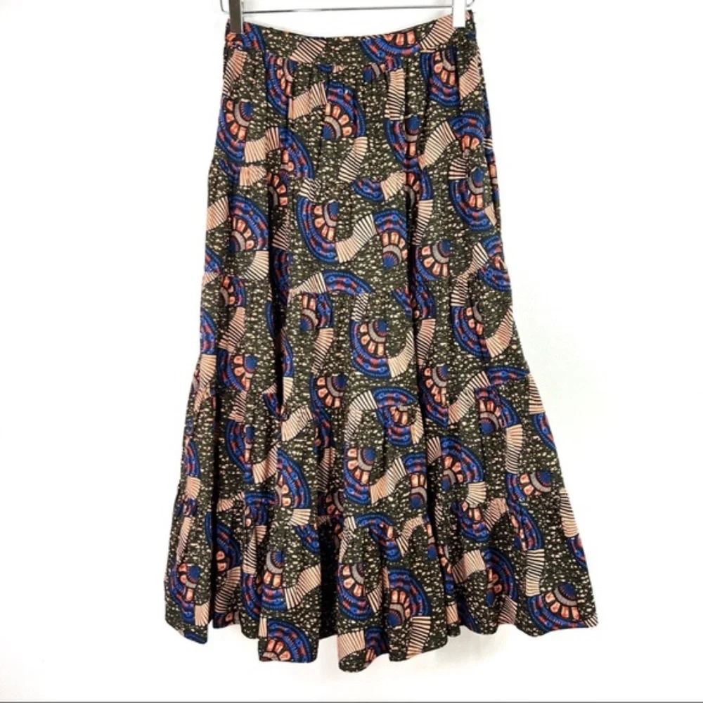 Ulla Johnson Sylvie Tiered Poplin Printed Skirt